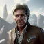 Placeholder: portrait of harrison ford as captain han solo, brown eyes, with realistic and extrem light facial skin, cinematic lighting, photorealistic, volumetric light and shadow, hyper HD, octane render, unreal engine, insanely detailed and intricate, hyper-realistic, space background, watercolour on white paper