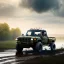 Placeholder: hyperrealistic shot, muddy military toy truck, monotone color palette, sharp focus, puddle reflection, tire water splash, refraction, mist on the horizon, shadowcast, detailed and intricate, cinematic composition, micro, tilt shift photography