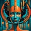 Placeholder: female face, in the style of afrofuturism, george callaghan, engineering/construction and design, poster art, depictions of urban life, dark cyan and orange, 32k uhd --ar 1:2 --stylize 750 --v 6