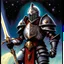 Placeholder: fantasy space knight 90's tcg art