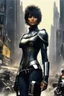 Placeholder: [2000 AD (1977)] The streets of Mega City One were alive with the constant hum of activity, but in the midst of the chaos, a figure stood tall and resolute. Halle Berry, part of the judges' team, commanded attention as she surveyed the sprawling metropolis. The helmet, a symbol of authority and unwavering justice, rested firmly on Berry's head, obscuring her features but amplifying the aura of power that surrounded her. The citizens of Mega City One couldn't help but be drawn to her presence, in