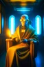 Placeholder: portrait of spiritual monk robot holding lotsa phones chatbot smoking a sigar on a throne in a fast bullet train , smoke, 4k, downlight, soft light, depth of field, photorealism, trending on art station