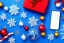 Placeholder: Christmas scene,smartphone, blue background,