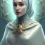 Placeholder: close up portrait of woman in hijab, fine detail, highly intricate, modern surrealism painting, defined cracks and breaks, high-quality, volumetric lighting, 8k, ultrahd, George Grie, Marco Escobedo, Igor Morski,Brian Froud, Howard Lyon, Selina French,