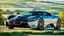 Placeholder: A sleek (((a fusion of buagtti and bmw))), its glossy shell reflecting the (((bright sun))), cutting through a (((clear bright blue morning sky)))