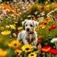 Placeholder: a puppy playing in a field of flowers