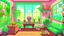 Placeholder: Fantasy cartoon illustration: Cute living room with lot of plants and flowers. There is a large window on one wall.