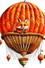 Placeholder: Color illustration of a ultra photo realistic happy red fox sitting inside a detailed wicker basket which is hanging below a perfect round orange colored hot air ballon on a white backgound, the fox is not inside the ballon, you can see the fox's tail, nothing should be hanging from the basket, full image of hot air ballon, every element; fox, wicker basket, ballon should be in proportion to one another, in the background you can see the leaning tower of Piza