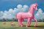 Placeholder: Big pink plastic toy horse.19th painting