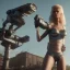 Placeholder: Ultra Realistic retro sci-fi movie scene, waist up view portrait, blonde woman pointing a gun, sweet young Claudia Schiffer face, perfect iris, glow eyes, makeup, weapon. Drones background, Retro sci-fi style, helmet, tight latex coat, fog, rain, soft color, highly detailed, unreal engine 5, ray tracing, RTX, lumen lighting, ultra detail, volumetric lighting, 3d, finely drawn, high definition, high resolution.