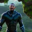 Placeholder: portrait, will smith in black panther suit, intense stare, dark forest, dynamic lighting, 8k, ultra detailed