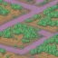 Placeholder: dirt road in the middle of a forest and round same size trees topdown view of a pixel art pokemon style gameboy