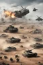 Placeholder: battlefield with many tanks and helicopter fight each other