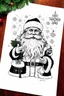 Placeholder: coloring page of a Christmas drawing, A4, white background, black and white, magical style, dreamy, detailed drawing, christmas magic santa