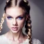 Placeholder: beautiful young queen with white armor, delicate white braided hair with ponytail, glass eyes, highly detailed, 8k, ambient light, taylor swift, face in full view