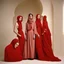 Placeholder: A fashion photography of a group wearing traditional Middle Eastern , no face in a white studio with a red scarf around the head and a long skirt, posing for Vogue magazine in the style of James Bidgood photographed in the style of Tim Walker. --ar 101:128 --v 6. 0