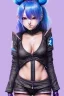 Placeholder: Detailed cute anime Kunoichi girl, blue hair buns, purple bangs, black latex bodysuit, intricate details, full body portrait, keep head in frame, slight smile, black Japanese motif, concept art, highly detailed, digital painting, concept art, sharp focus, illustration, art by Yoji Shinkawa, WLOP and greg rutkowski and alphonse mucha and artgerm and yanjun Chen and Junji ito and Makoto Shinkai, HDR, octane render