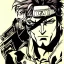 Placeholder: Solid Snake, in Style of Jojo's Bizarre Adventure, Manga Drawing, by Hirohiko Araki