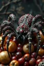 Placeholder: a spider covered with small rubies and pearls, sitting on a pile of fruits, ash Thorpe, ornate colored stones, frightening art in color, rococo ecopunk, the caretaker, a frame from the animated horror film "necrosis", inspired by Olga Bozhnyanskaya, very detailed and hypnotic, in the style of Giger.