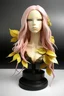 Placeholder: Full rubber angel with rubber effect in all face with pastel pink long hair sponge rubber effect with golden leaves on the hair