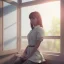 Placeholder: Study girl in classroom by the window ,movie, real photo realistic, unreal engine, cinematic lighting --ar 1:1 creative