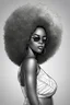 Placeholder: Create a coloring page of a curvy black female looking to the side with sunshades on. She has TIGHT LONG AFRO. Very beautiful. Background white.