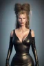 Placeholder: Kim Basinger in black leather gown, evil,energetic, villain, busty, cleavage, curvy, angry, happy, stern look. character design by cory loftis, fenghua zhong, ryohei hase, ismail inceoglu and ruan jia. unreal engine 5, artistic lighting, highly detailed, photorealistic, fantasy