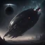 Placeholder: Deep space. A dark, evil alien spacecraft, receiving a radio signal from a dark, evil planet.