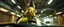 Placeholder: car driving happy 2d fluffy pirate parrot orc in the style of Escher and Giger and Fallout 4, pinhole cam, airbrush 3d rendering, on tv screen:A five-second cinematic single take in a clean industrial presentation hall.