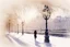 Placeholder: Budapest in the snow in the sunshine, watercolor and black ink outlines, sparkling golden glitter, ethereal, cinematic postprocessing, bokeh, dof