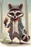 Placeholder: a really long-nosed raccoon from the future, with educated and skillful hands, long nose, that wears clothes and standing on two legs