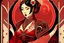 Placeholder: Stylized Asian aristocrat, In the style of Tarot and Art Deco, Red colours