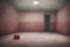 Placeholder: An empty dirty red room with a beach ball, liminal and gloomy, dark