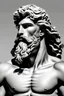 Placeholder: male face of the mythical gods Poseidon, black and white face straight view