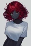 Placeholder: DESIGN 1 black girl black skin Short curly hair Red hair smiling White shirt White background no hands