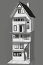 Placeholder: black and white sketch of a doll house with white background