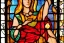 Placeholder: Cloaked woman holding fire, 8K, high body details, anatomically perfect bod, stained glass window