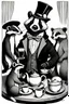 Placeholder: Anthropomorphic European badger wearing a monocle and tophat having a tea party with his animal buddies. Photograph.