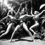 Placeholder: [photo by helmut newton] Swinging in on vines with deadly precision, the Amazons swiftly overpowered the bikini-clad warriors, knocking them down with swift kicks and powerful blows. The Space Girls, caught off guard and outmatched, struggled to defend themselves as the Amazons relentlessly pressed their advantage.Lost in the sweltering heat of the jungle, the Space Girls found themselves at the mercy of the primitive natives who seemed to have the upper hand in the brutal confrontation. Fumblin