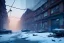 Placeholder: Michigan, streets of detroit, slums, snow, winter , run down, residental homes , destroyed buildings, unity, scriptable render pipeline , blue tone, volumetric , blue emission , fog , lighting.