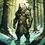 Placeholder: create a full body portrait of a kobold ice bear man , with highly detailed, sharply lined facial features, in the deep forest of Brokilon , finely inked, in rustic colors, 4k in the style of Peter Mohrbacher