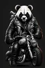 Placeholder: angry gangster panda wearing leather jacket riding harley davidson, angry, full body, full detail, no background color.