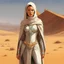 Placeholder: [art by Esteban Maroto] She stands amidst the arid desert, a young Bene Gesserit adorned in a remarkable Fremen stillsuit, a testament to her adaptability and survival instincts. The suit, intricately woven with a network of tubes, serves as her lifeline in this parched land. The stillsuit's muted colors blend seamlessly with the desert landscape, allowing her to move unnoticed, a ghost in the sand. Its design, passed down through generations of Fremen