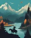 Placeholder: Creating a cool phone wallpaper: A stunning woman embarking on an epic adventure, A village, a lake, a forest, and a mountainous terrain, The sky adorned with a flying dragon, Vector art style, Inspired by the game Skyrim's fantasy world.