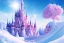 Placeholder: snow, pink castel and at right pink tree