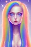 Placeholder: girl nude, cute, beautiful, long blond hair,blue eyes rainbow hair, rainbow dress, close up portrait smiling