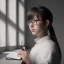 Placeholder: female student studying by the window, anime style,perfect face, cool face, ultra detail, unreal engine 5, cinema4d, sun light, studio lighting --ar 1:1 --v 4