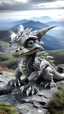 Placeholder: Grey Baby Dragon on Mountaintop, Black Eyes