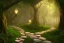 Placeholder:  stone path lanterns forest