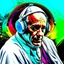 Placeholder: Illustrative sketch of Pope Francis in music with headphones, contrasting colors, ultra quality, hyper detailed, graffiti, concept art, maximalism, 8k